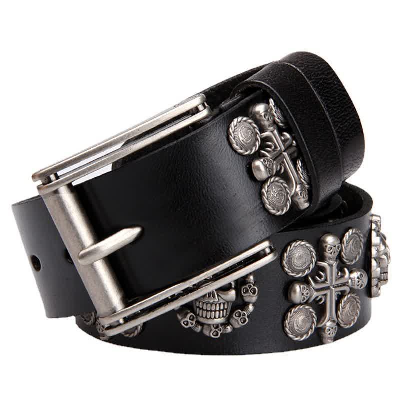 Heavy Metal Rivet Skull Cross Pattern Leather Belt - Image 7