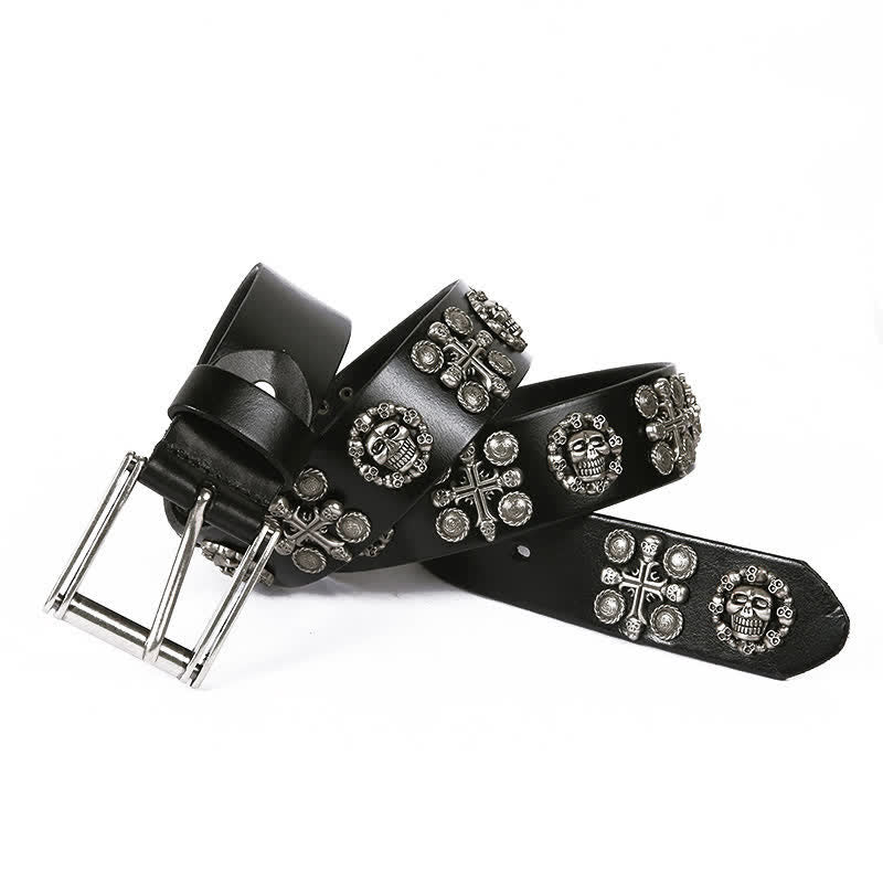Heavy Metal Rivet Skull Cross Pattern Leather Belt - Image 9