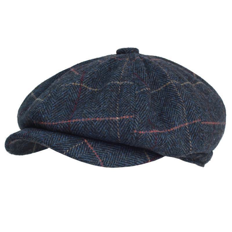 Herringbone & Plaid Warm Wool Blend Octagonal Beret Hat
