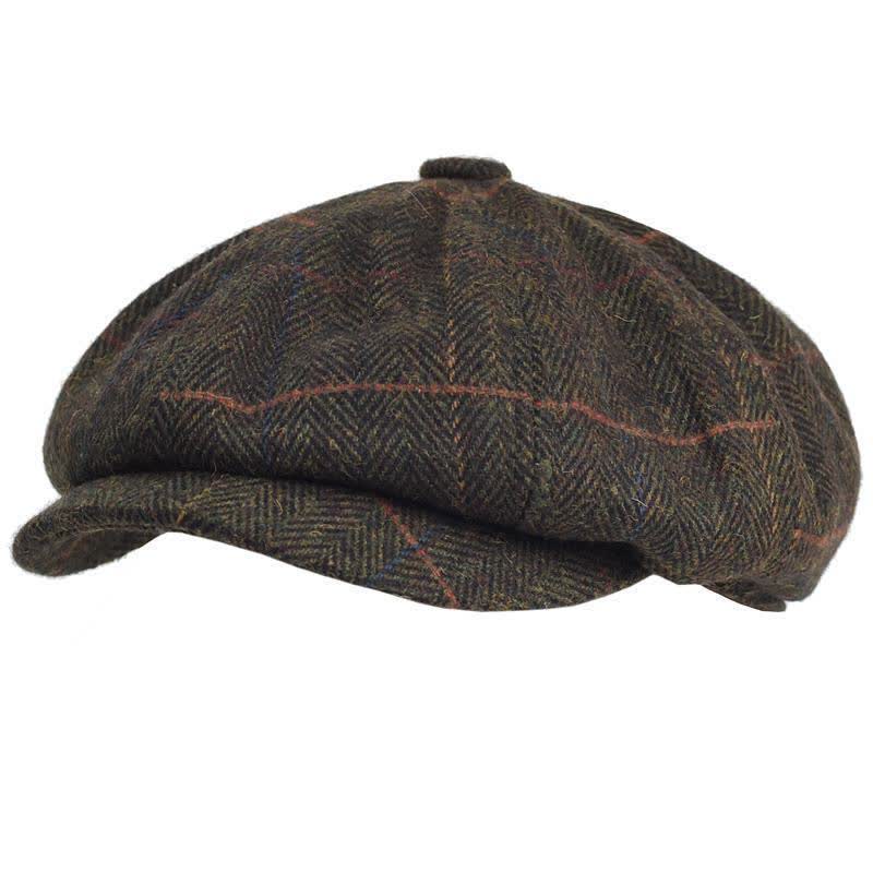 Herringbone & Plaid Warm Wool Blend Octagonal Beret Hat - Image 4