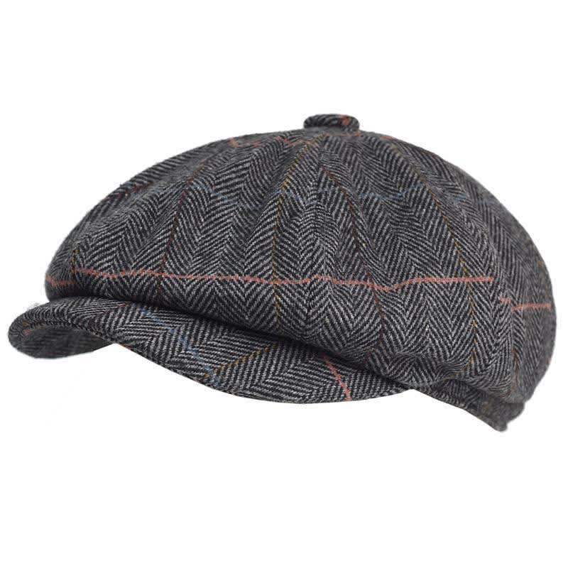 Herringbone & Plaid Warm Wool Blend Octagonal Beret Hat - Image 8