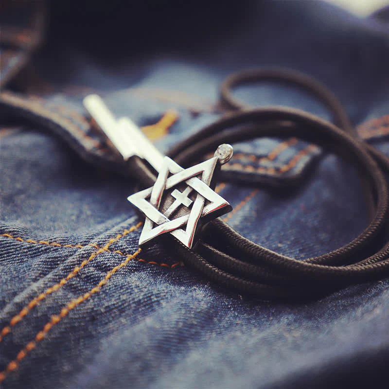 Lucky Charm Hexagram Star Bolo Tie - Image 3