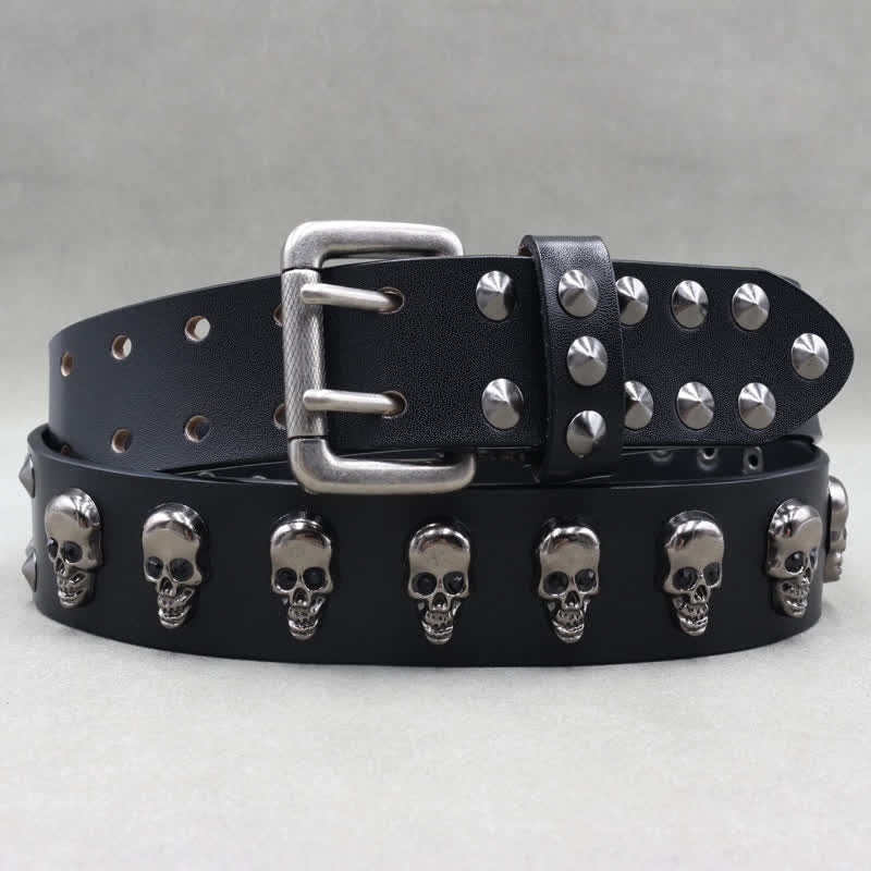 Hip Hop Skull Rivets Double Pin Leather Belt - Image 2