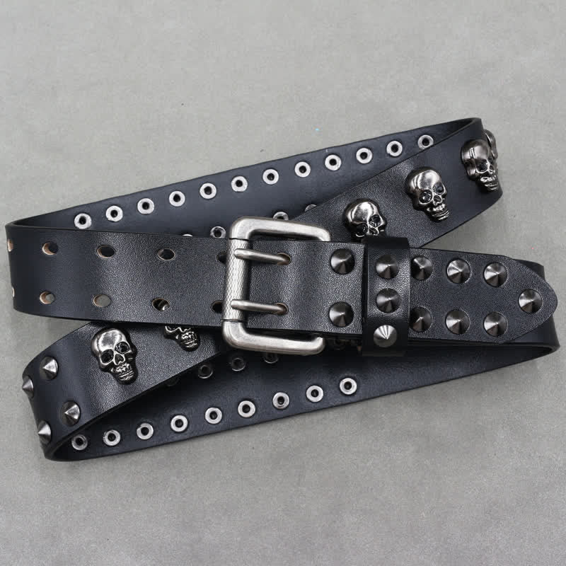 Hip Hop Skull Rivets Double Pin Leather Belt - Image 4