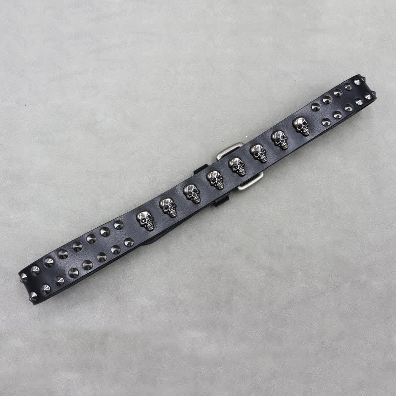Hip Hop Skull Rivets Double Pin Leather Belt - Image 5