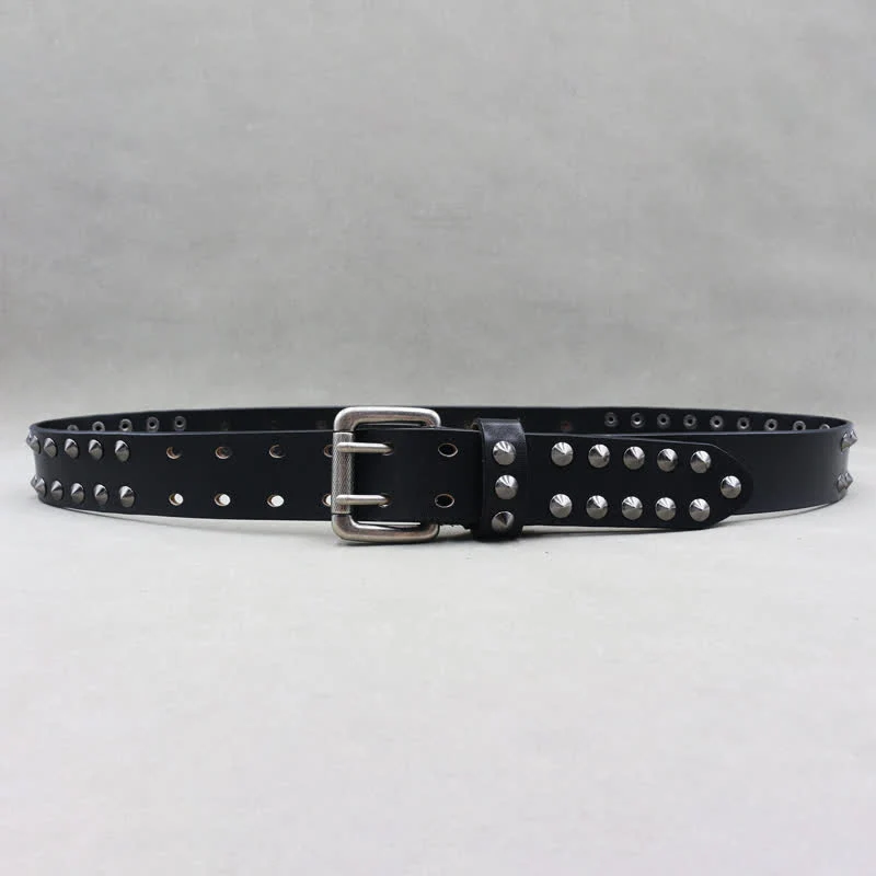 Hip Hop Skull Rivets Double Pin Leather Belt - Image 6