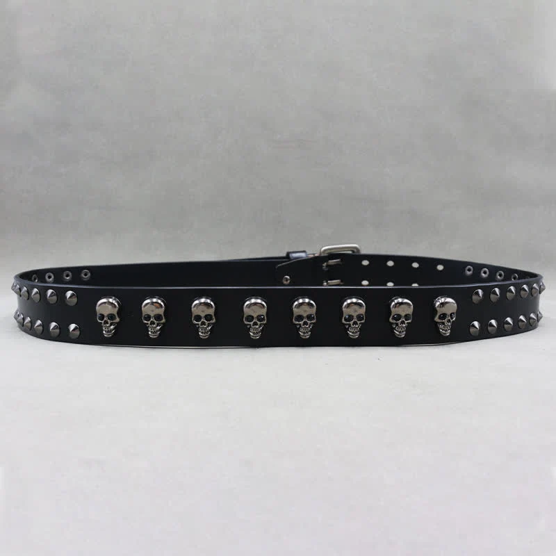 Hip Hop Skull Rivets Double Pin Leather Belt - Image 7