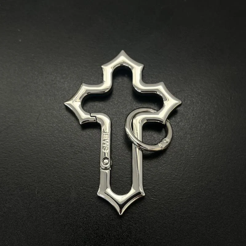 Hollow-out Design Cross Alloy Keychain With Ring - Image 3