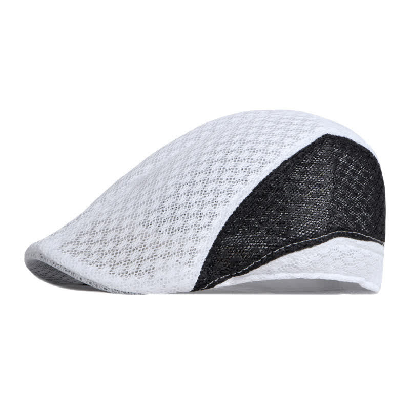 Hollow Out Mesh Summer Black White Flat Beret Hat - Image 11
