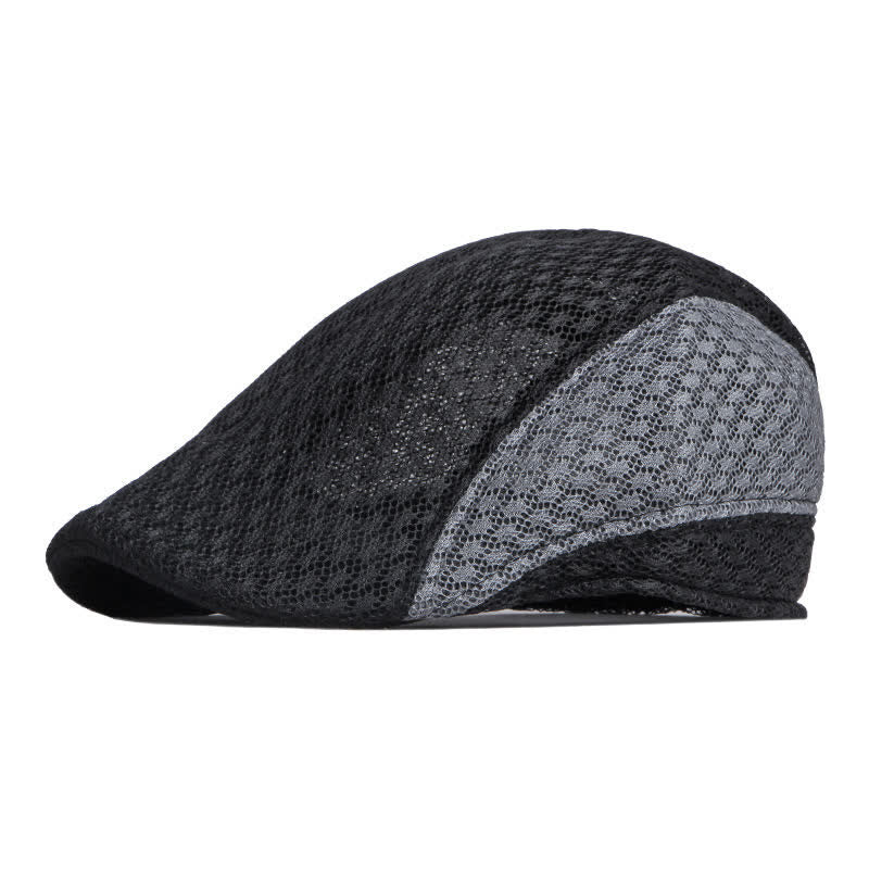 Hollow Out Mesh Summer Black White Flat Beret Hat - Image 12
