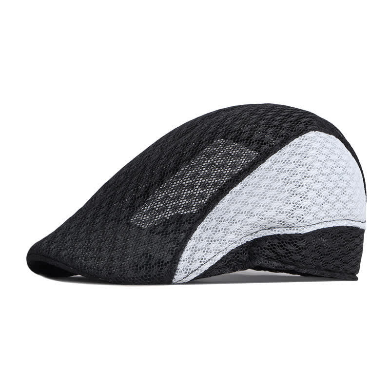 Hollow Out Mesh Summer Black White Flat Beret Hat - Image 3