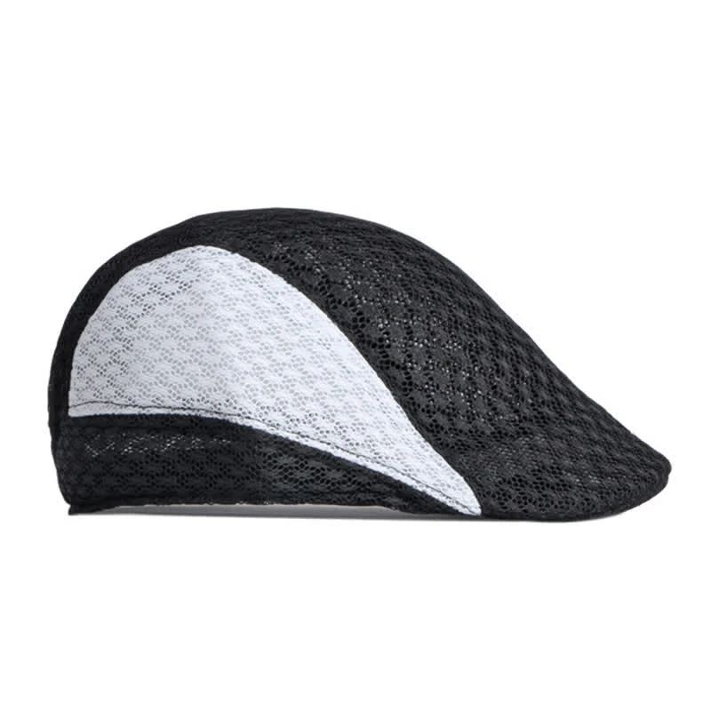 Hollow Out Mesh Summer Black White Flat Beret Hat - Image 5