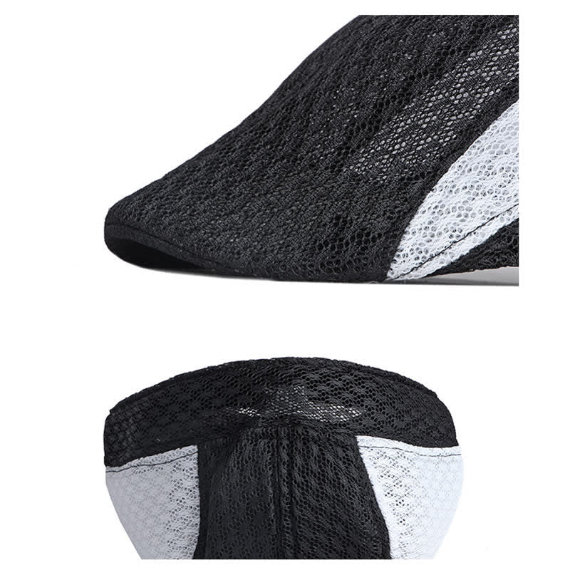 Hollow Out Mesh Summer Black White Flat Beret Hat - Image 9