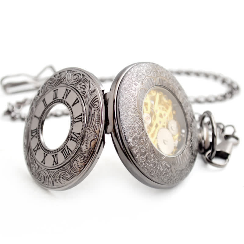 Hollow Rome Double Hunter Case Mechanical Pocket Watch - Image 10