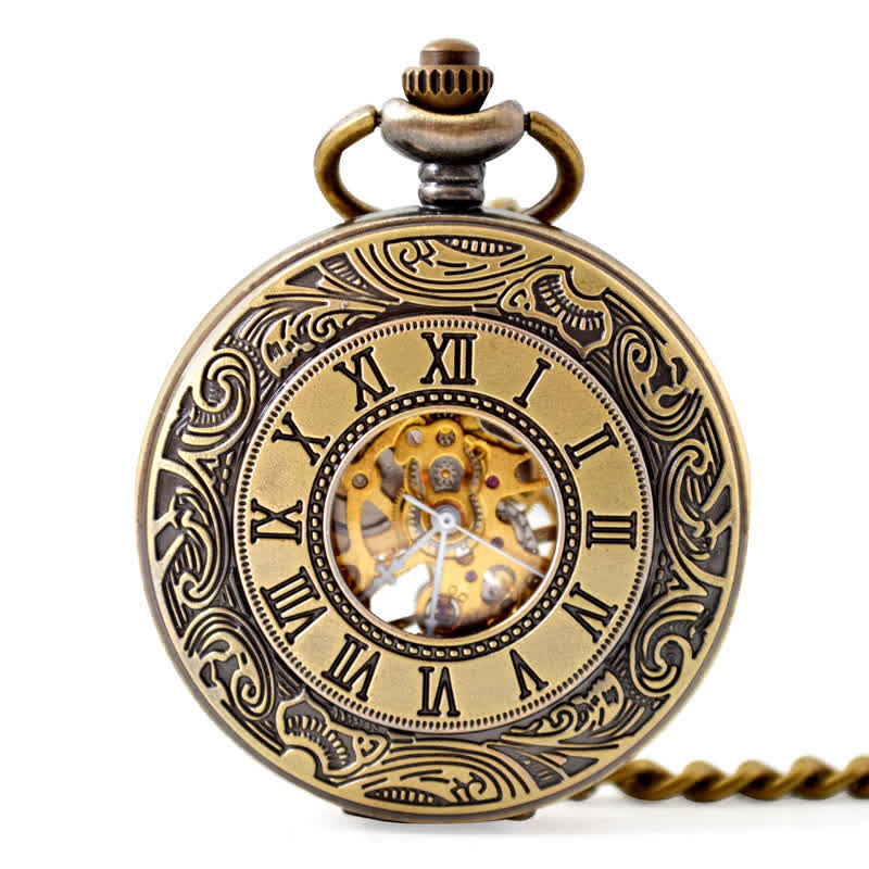 Hollow Rome Double Hunter Case Mechanical Pocket Watch - Image 2