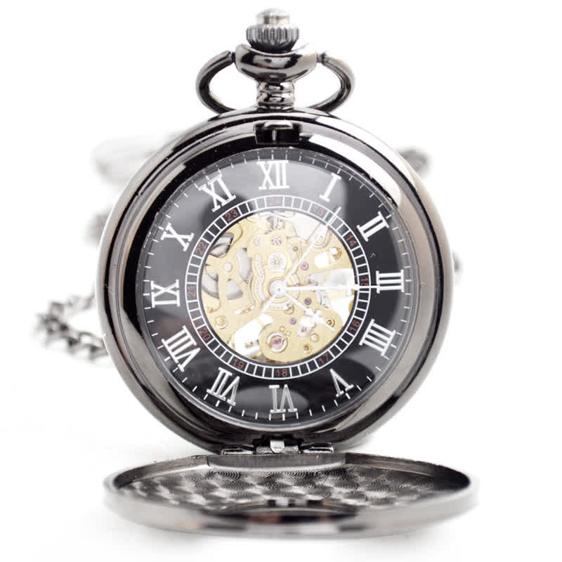 Hollow Rome Double Hunter Case Mechanical Pocket Watch - Image 7