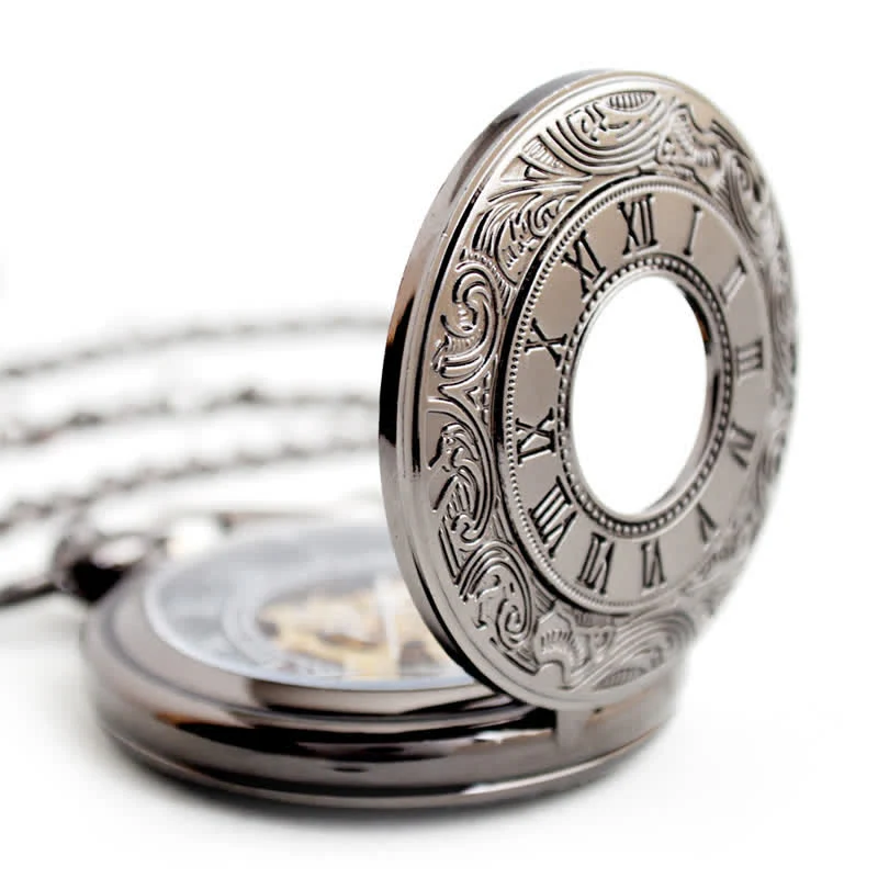 Hollow Rome Double Hunter Case Mechanical Pocket Watch - Image 9