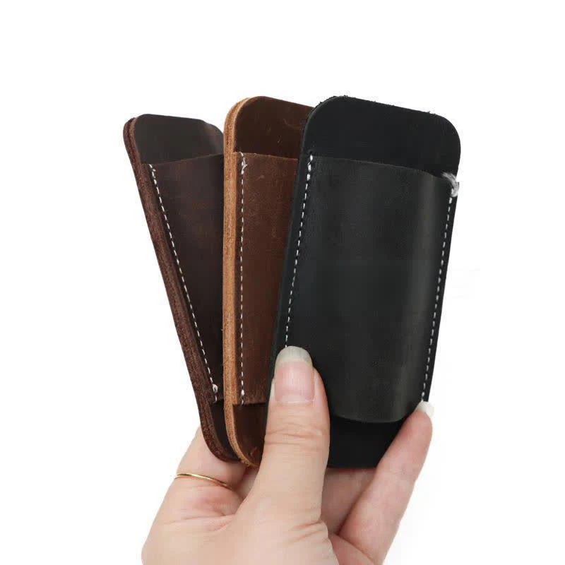 Horizontal Open Bottom Folding Knife Sheath Leather Belt Bag - Image 3