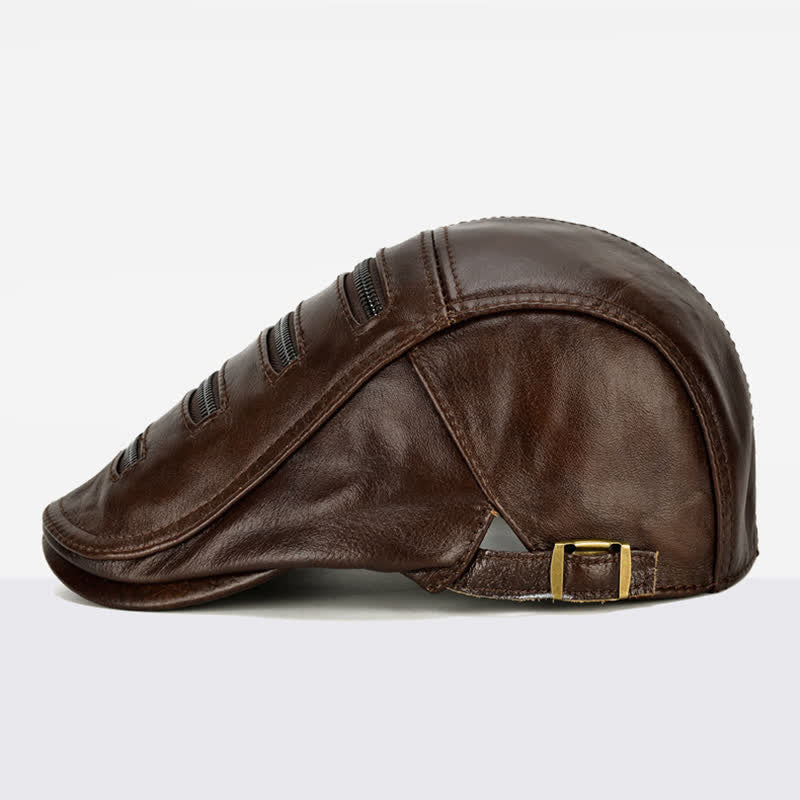 Horizontal Zipper Decoration Leather Beret Hat - Image 5