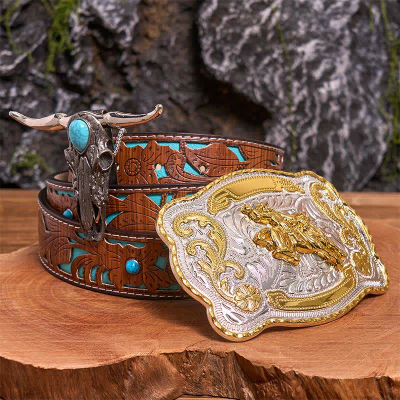 Horse Riding DIY Belt Buckle Turquoise Longhorn Bull Pendant Bundle Set - Image 5