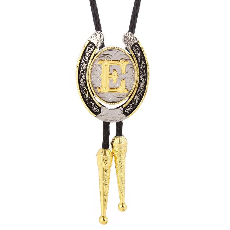 Modern Western Horseshoe Initial Letter A To Z Bolo Tie - Image 10