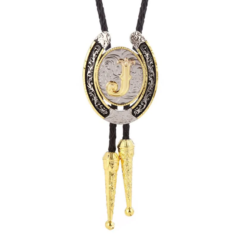 Modern Western Horseshoe Initial Letter A To Z Bolo Tie - Image 15