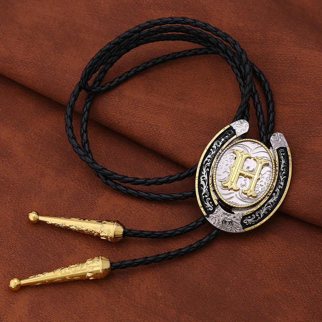 Modern Western Horseshoe Initial Letter A To Z Bolo Tie - Image 3
