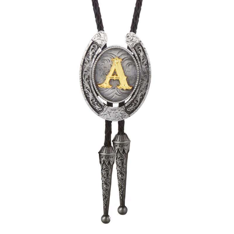 Modern Western Horseshoe Initial Letter A To Z Bolo Tie - Image 32