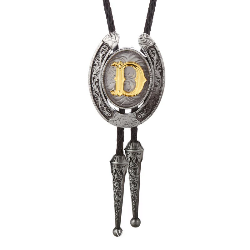 Modern Western Horseshoe Initial Letter A To Z Bolo Tie - Image 35