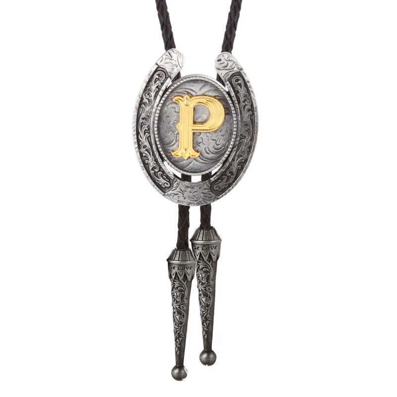 Modern Western Horseshoe Initial Letter A To Z Bolo Tie - Image 47
