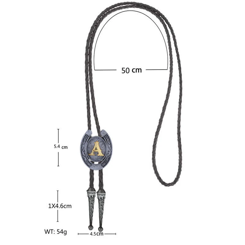 Modern Western Horseshoe Initial Letter A To Z Bolo Tie - Image 5