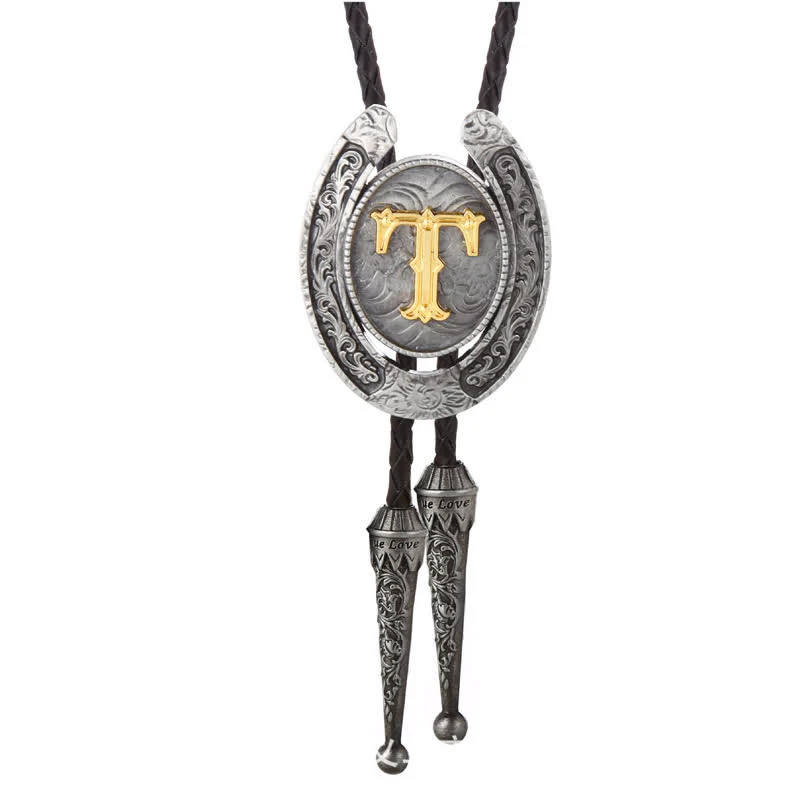 Modern Western Horseshoe Initial Letter A To Z Bolo Tie - Image 51