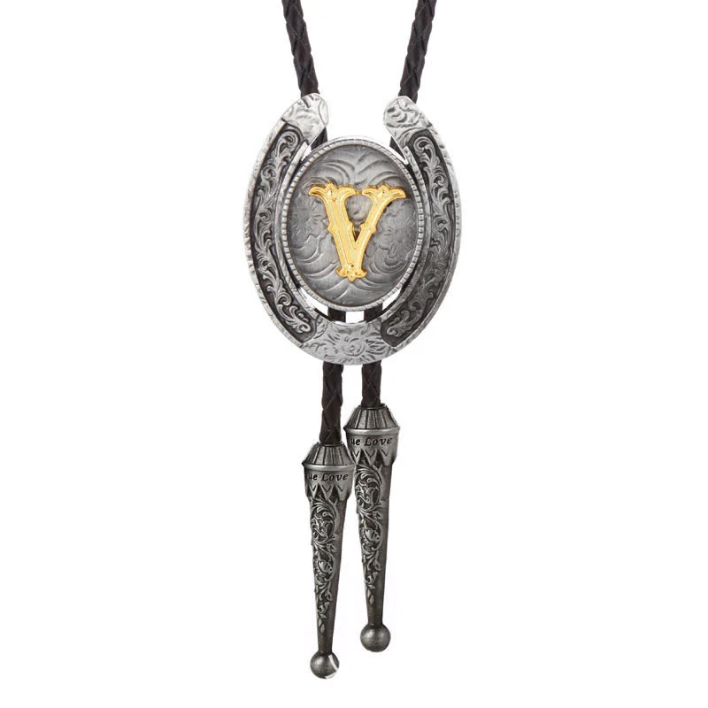 Modern Western Horseshoe Initial Letter A To Z Bolo Tie - Image 53