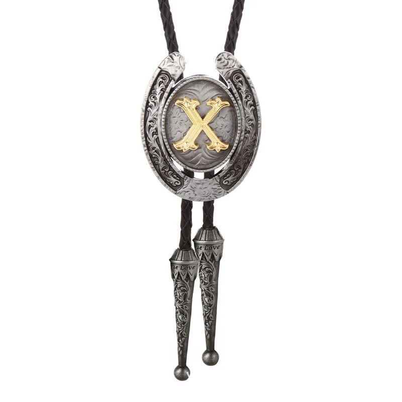 Modern Western Horseshoe Initial Letter A To Z Bolo Tie - Image 55