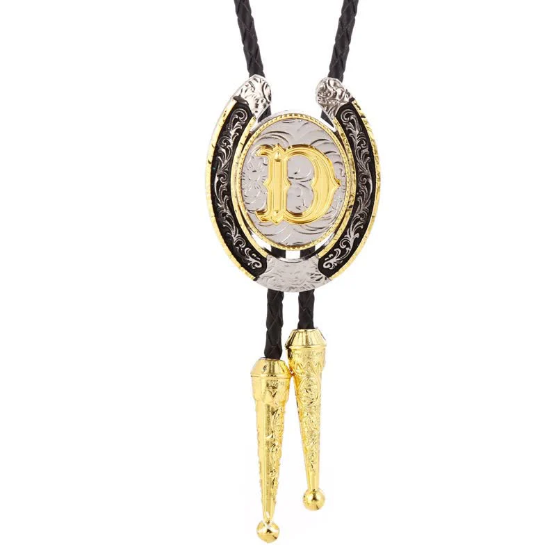 Modern Western Horseshoe Initial Letter A To Z Bolo Tie - Image 9