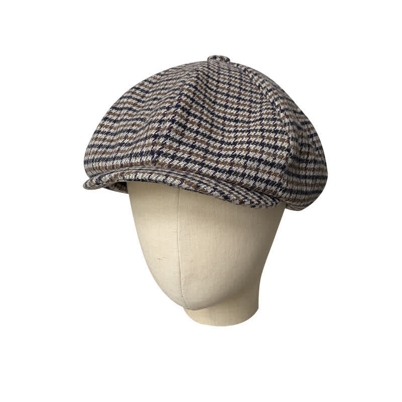 Houndstooth Checked Newsboy Beret Cap - Image 2