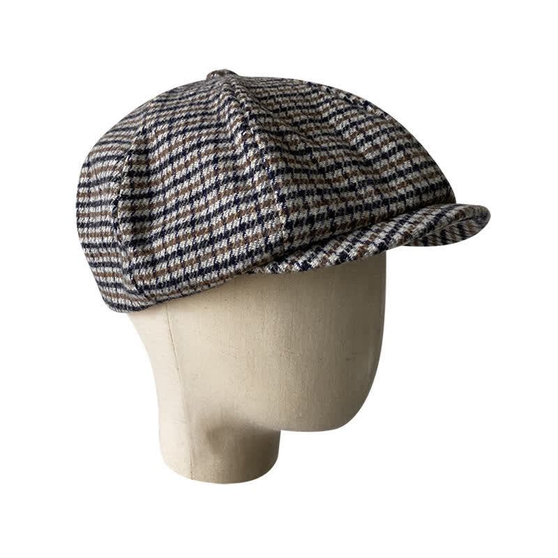 Houndstooth Checked Newsboy Beret Cap - Image 3