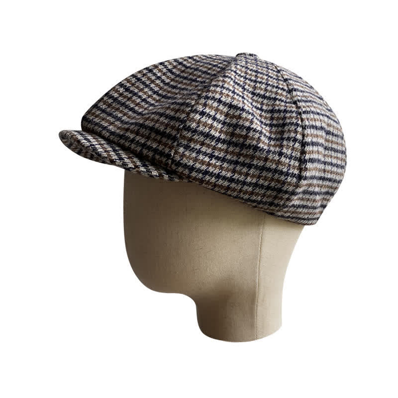 Houndstooth Checked Newsboy Beret Cap - Image 4