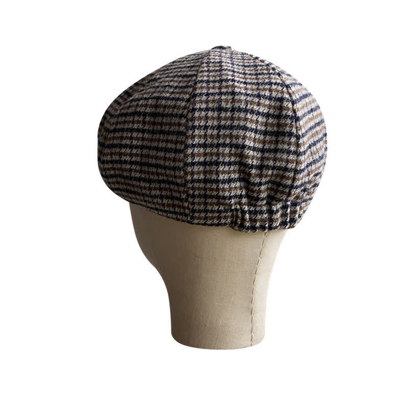 Houndstooth Checked Newsboy Beret Cap - Image 5