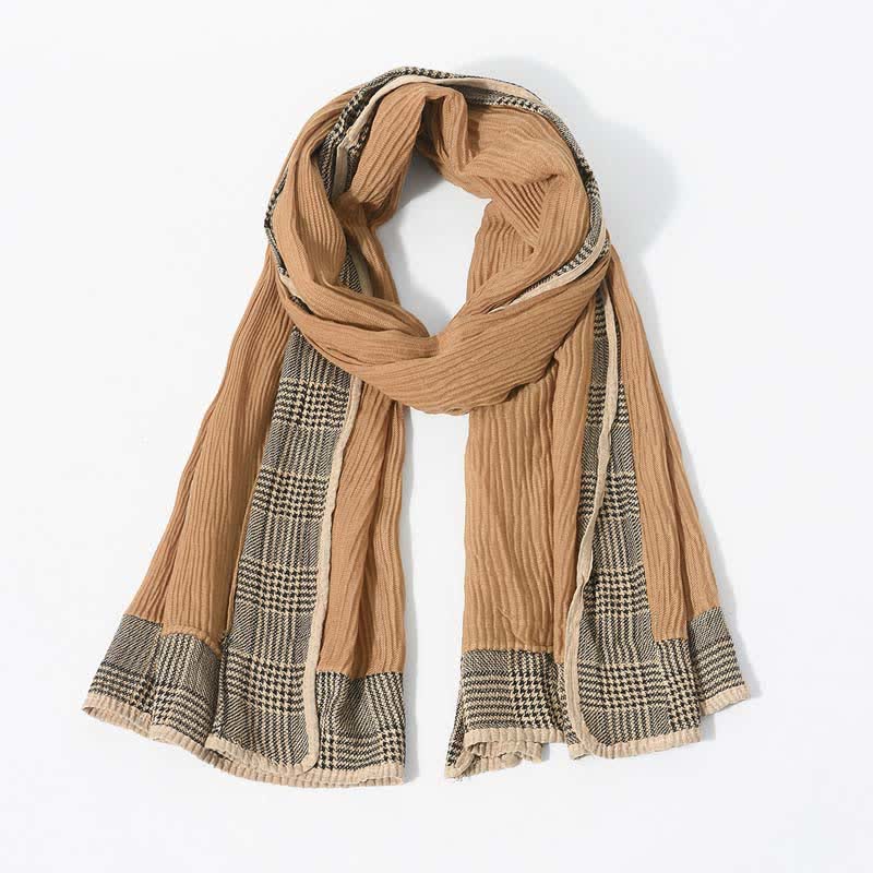 Houndstooth Patchwork Pattern Wrinkled Soft Scarf