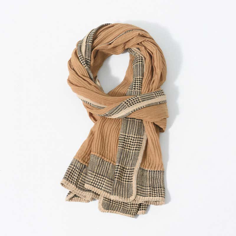 Houndstooth Patchwork Pattern Wrinkled Soft Scarf - Image 2