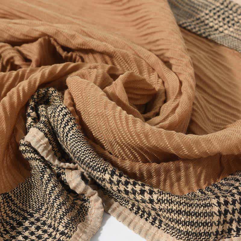 Houndstooth Patchwork Pattern Wrinkled Soft Scarf - Image 3