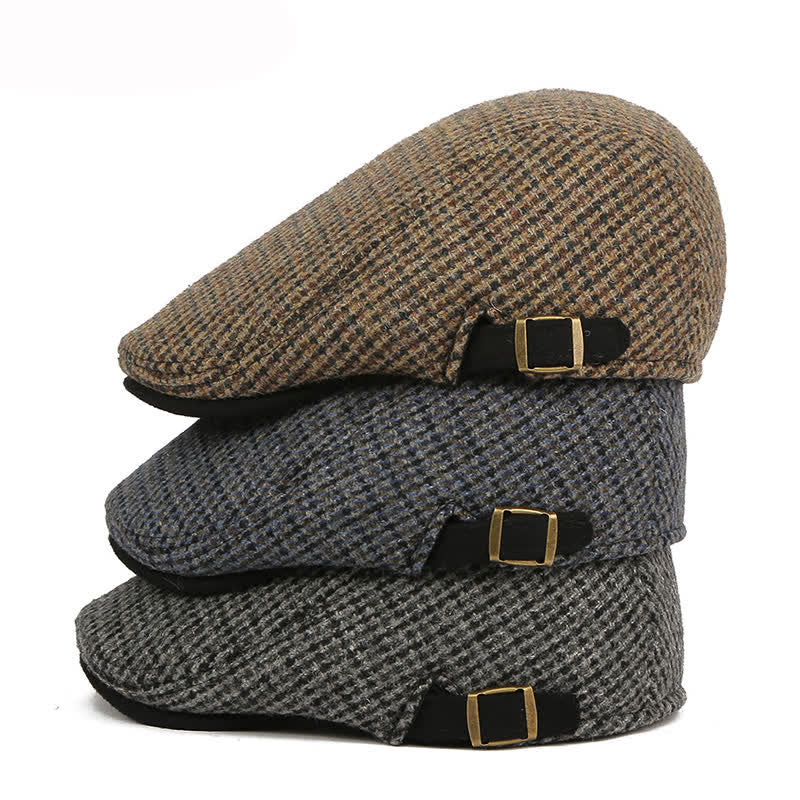Houndstooth Plaid Check Pattern Beret Hat - Image 2