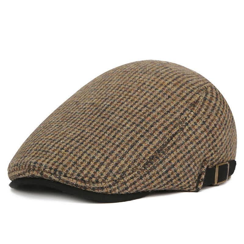 Houndstooth Plaid Check Pattern Beret Hat - Image 5