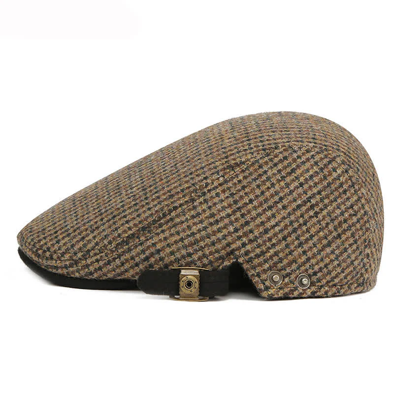 Houndstooth Plaid Check Pattern Beret Hat - Image 7