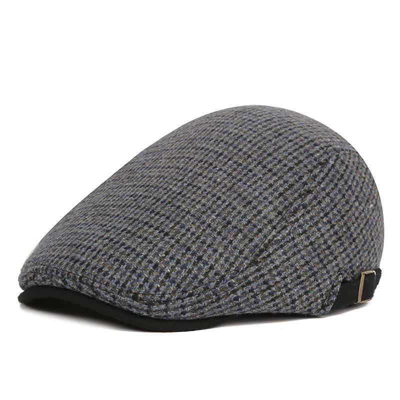 Houndstooth Plaid Check Pattern Beret Hat - Image 9