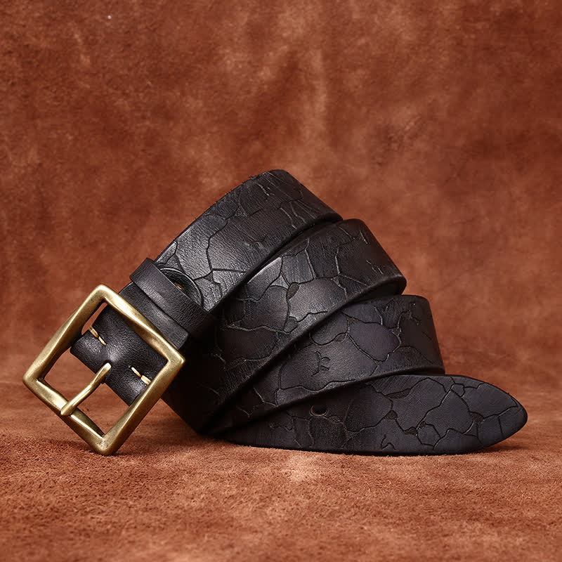 Ice Cracked Embossed Pattern Distressed Leather Belt - Image 10