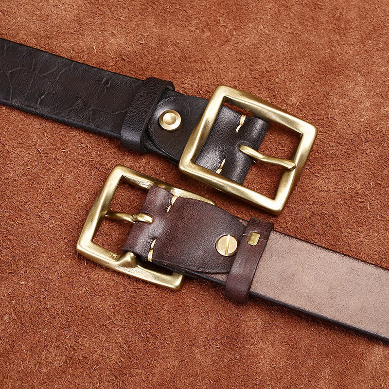 Ice Cracked Embossed Pattern Distressed Leather Belt - Image 3