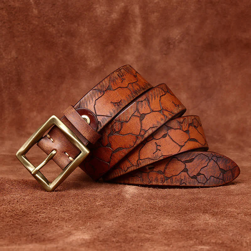 Ice Cracked Embossed Pattern Distressed Leather Belt - Image 4