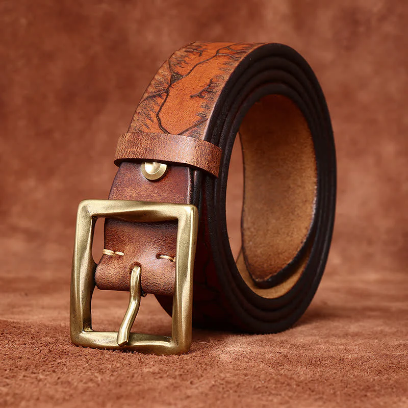 Ice Cracked Embossed Pattern Distressed Leather Belt - Image 5